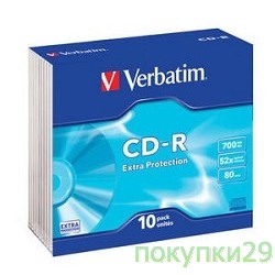 Диск 43415 Диски CD-R Verbatim 700Mb 48-х/52-х (Slim case, 10шт.)