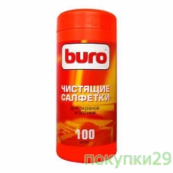 Чистящие средства  BURO BU-Tscreen Туба с чистящими салфетками BURO, для экранов и оптики, 100шт.
