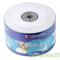 Диск Verbatim  Диски CD-R  80min, 700mb, 52x Shrink/50 Ink Print 43794