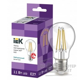светодиодные лампы  Iek LLF-A60-11-230-40-E27-CL Лампа LED A60 шар прозр. 11Вт 230В 4000К E27 серия 360°