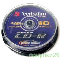 Диск 43437/43429 Диски CD-R Verbatim 10 шт., 48/52-x 700Mb, Cake Box