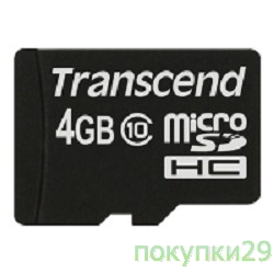 Карта памяти  Micro SecureDigital 4Gb  Transcend Class 10 (TS4GUSDC10)