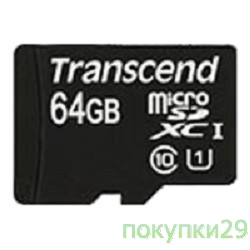 Карта памяти  Micro SecureDigital 64Gb  Transcend Class 10 (TS64GUSDU1) UHS-I