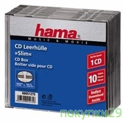 Конверт HAMA Коробки для 1 CD Slim 10 шт. прозрачный/черный  H-51275