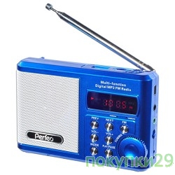 Радиоприемники Perfeo мини-аудио Sound Ranger, FM MP3 USB microSD In/Out ридер, BL-5C 1000mAh, синий (PF-SV922BLU)